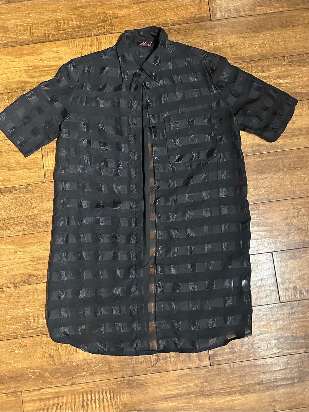 Black Sheer Striped Short Sleeve Shirt